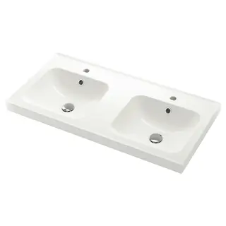 ORRSJÖN double wash-basin, white, Depth 49.4 x Height 6.4 x Width 102.3 cm
