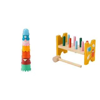 UPPSTÅ set: building beakers + toy hammering block, multicolour, Height 34 cm
