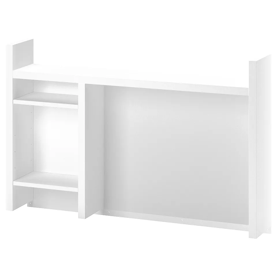 A white MICKE storage unit with shelves and side panels.