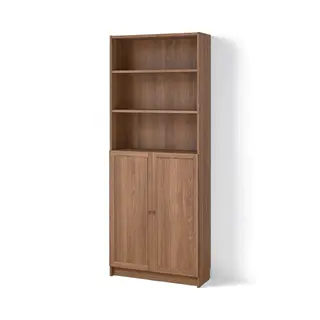BILLY / OXBERG bookcase with doors, brown walnut effect, 80x30x202 cm