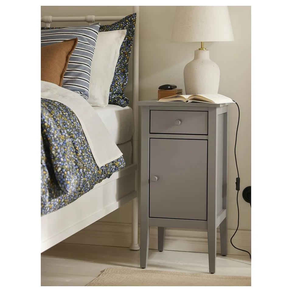 BLIDVÄDER Table lamp, off-white ceramic/beige, 50 cm