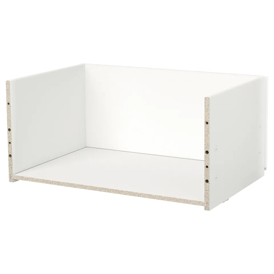 A white BESTÅ drawer frame. Its rectangular with clean lines, made of particleboard and covered in plastic foil. Great for storage in homes.