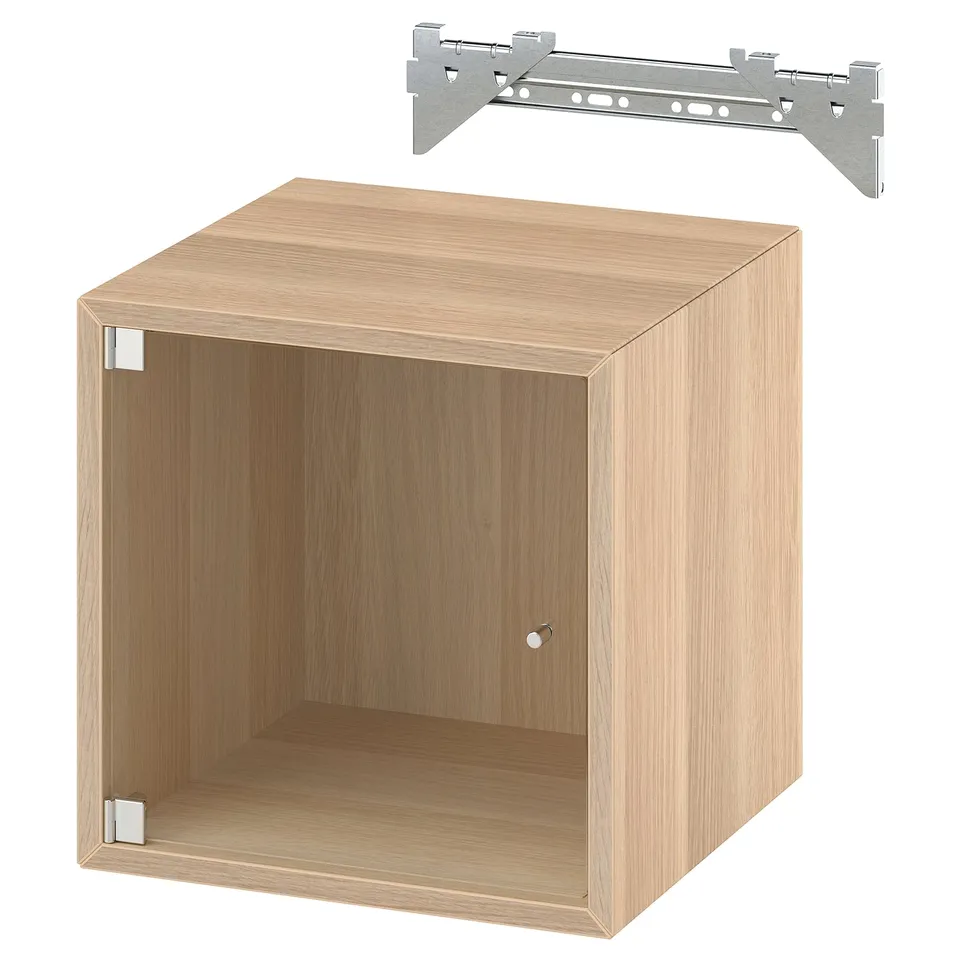 EKET Wall cabinet with glass door, white stained oak effect, 35x35x35 cm