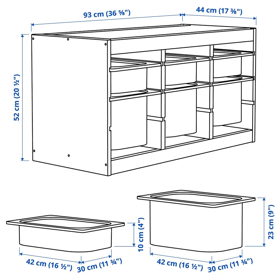 Illustration with measurements for the product: TROFAST.