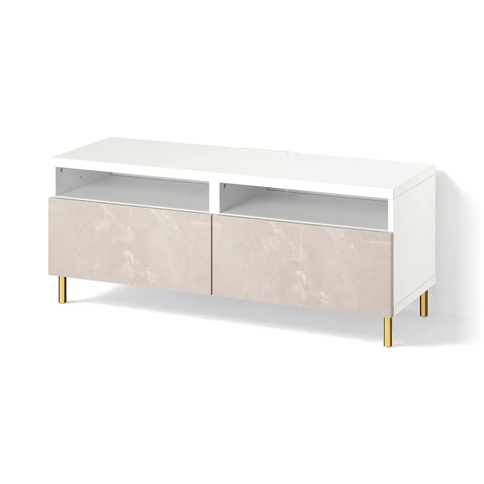 BESTÅ TV bench with drawers, white/Bergsviken/Ösarp beige, 120x42x48 cm