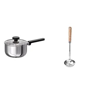 MIDDAGSMAT/VARDAGEN set: saucepan with lid + ladle, clear glass/stainless steel + stainless steel/beech, 2 l