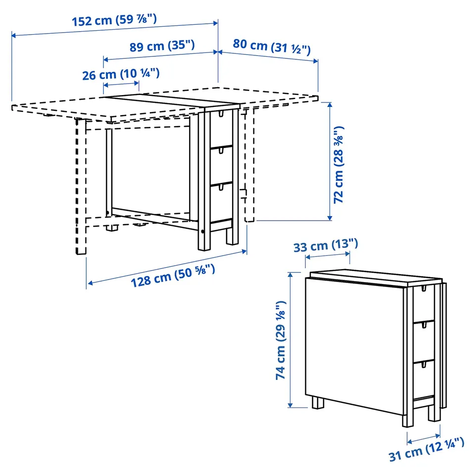 NORDEN / KARSKÄR Table and 2 chairs, white/rubberwood, 26/152x80 cm