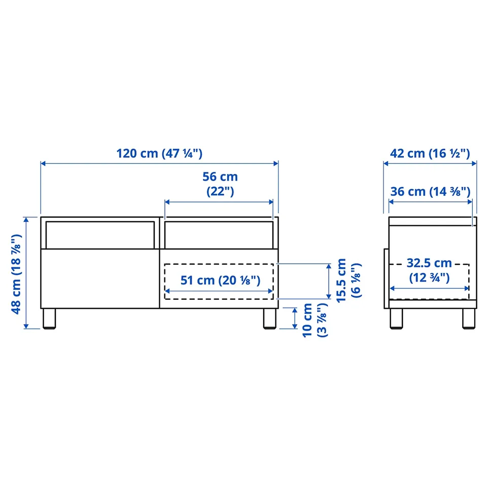Illustration with measurements for the product: BESTÅ.