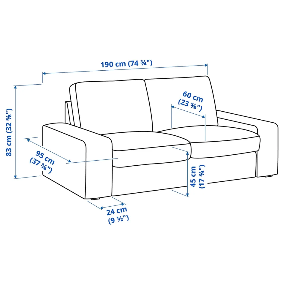 Illustration with measurements for the product: KIVIK.