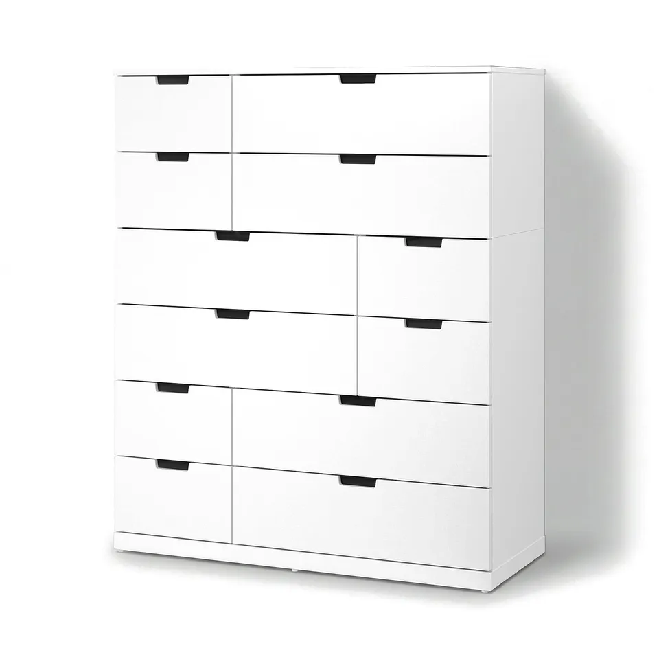 White NORDLI chest with 8 drawers, simple sleek design.