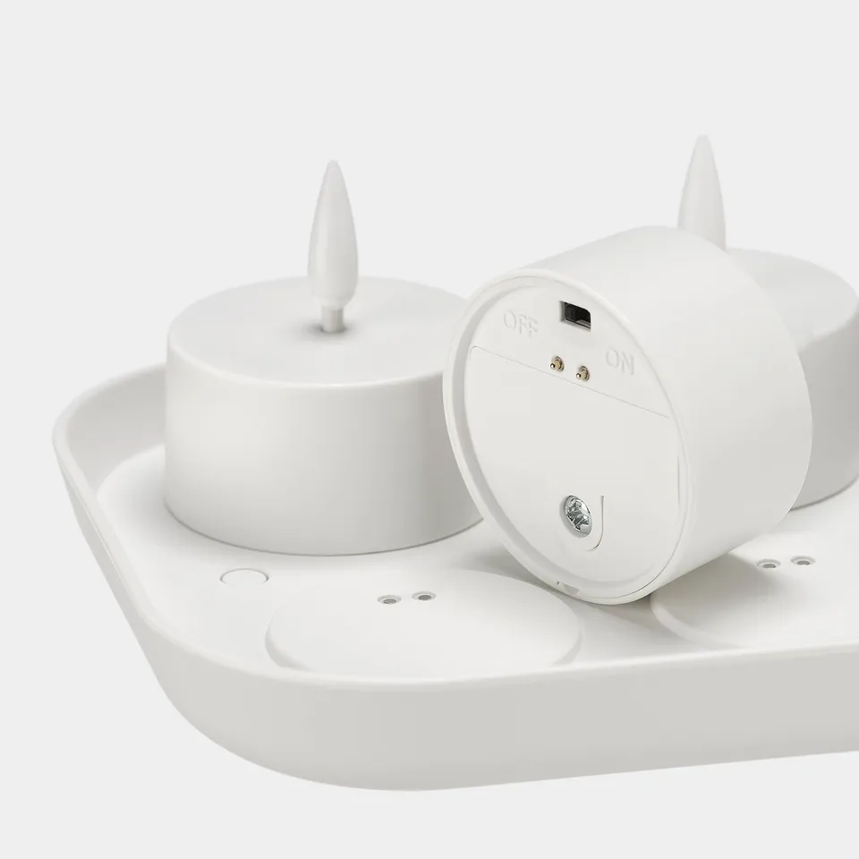 SKATGÅS LED tealight kit, with charging tray white