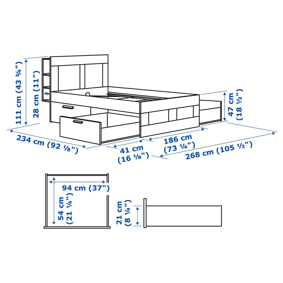 Illustration with measurements for the product: BRIMNES.