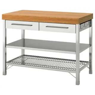 RIMFORSA work bench, stainless steel/bamboo, 120x63.5x92 cm