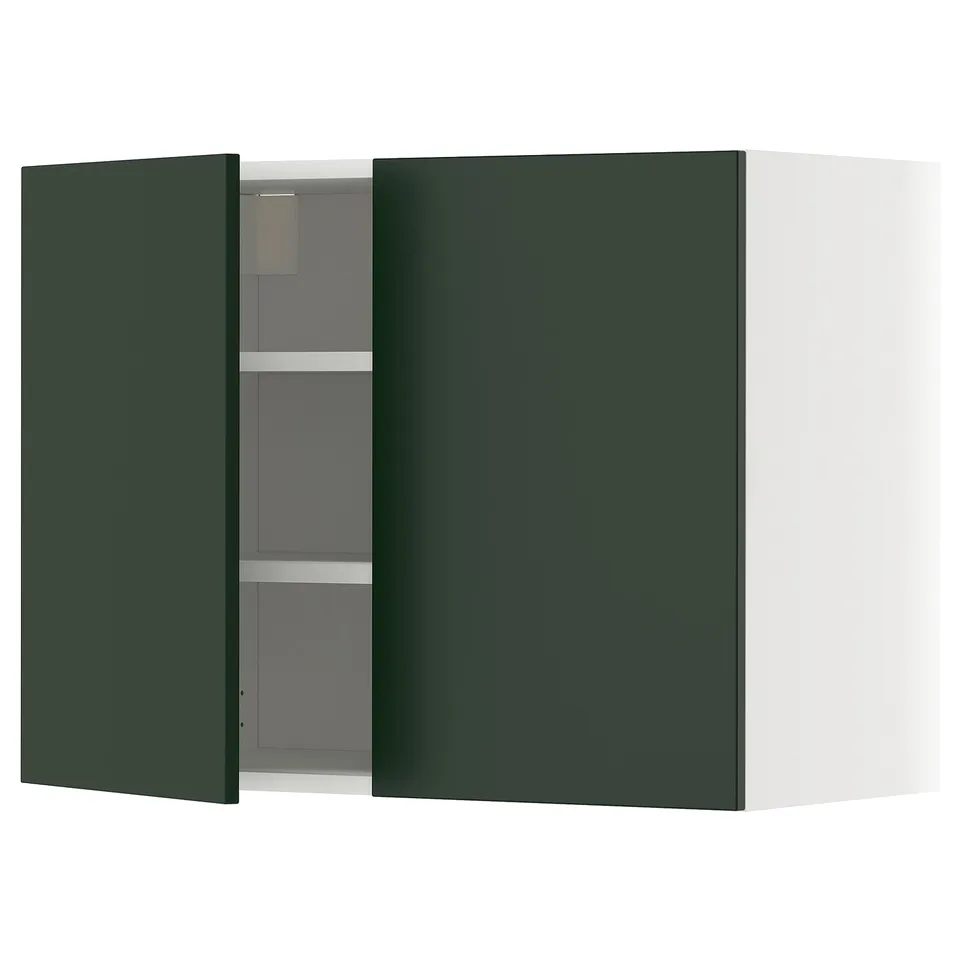 Dark green wall-mounted METOD kitchen cabinet, rectangular with adjustable shelf.
