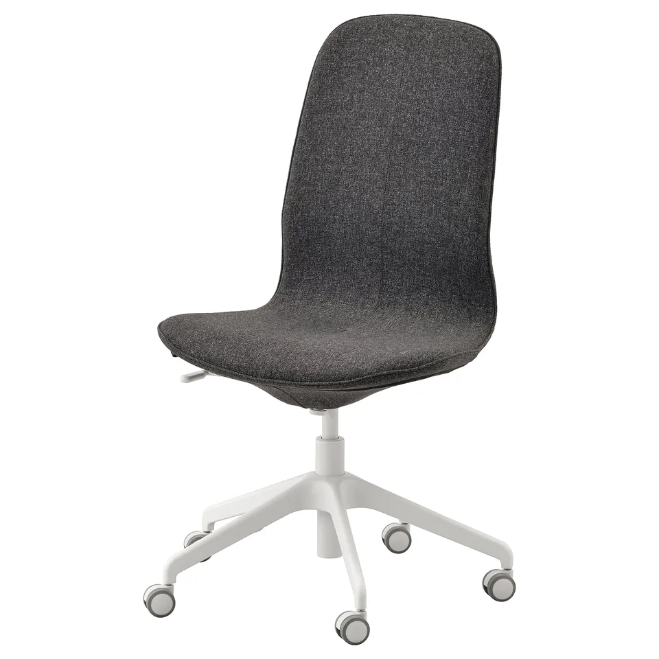 Black LÅNGFJÄLL office chair with ergonomic design for professional settings.