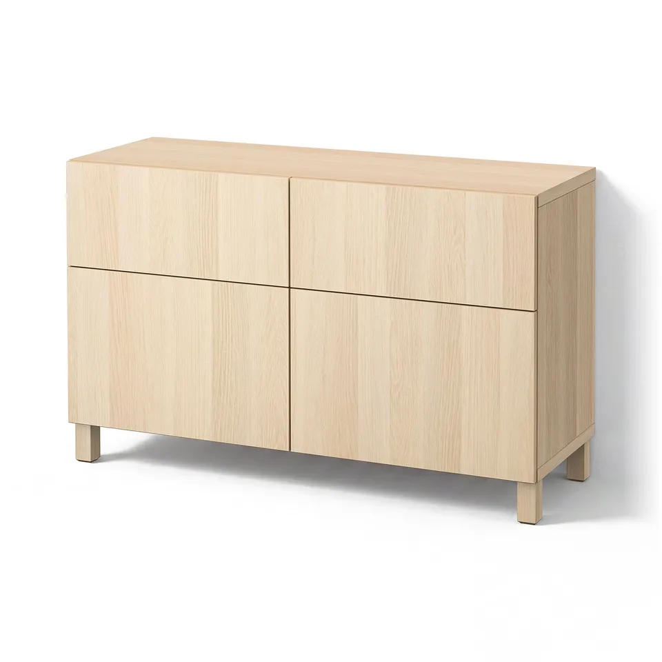 BESTÅ Storage combination w doors/drawers, white stained oak effect/Lappviken/Stubbarp white stained oak effect, 120x42x74 cm