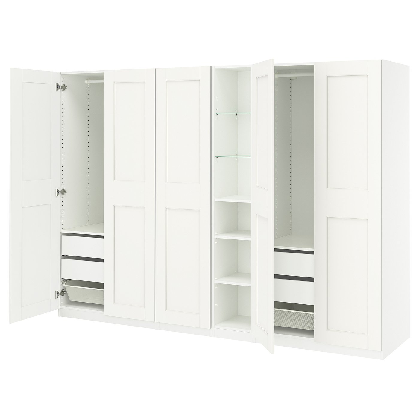 PAX / GRIMO Wardrobe combination, white white/white, 285x60x201 cm