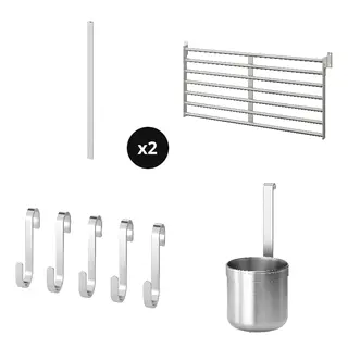 KUNGSFORS set: suspension rail x2 + wall grid + s-hook + container, stainless steel, 80 cm