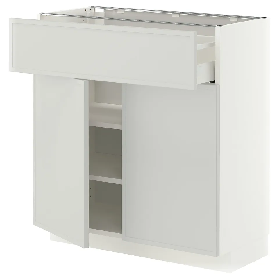 METOD / MAXIMERA Base cabinet with drawer/2 doors, white/Aspudden light grey, 80x37x80 cm