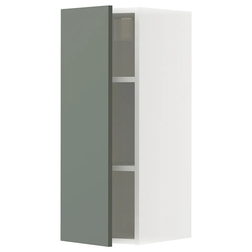 METOD kitchen cabinet, grey-green, slim, modern, wall-mounted, two shelves.