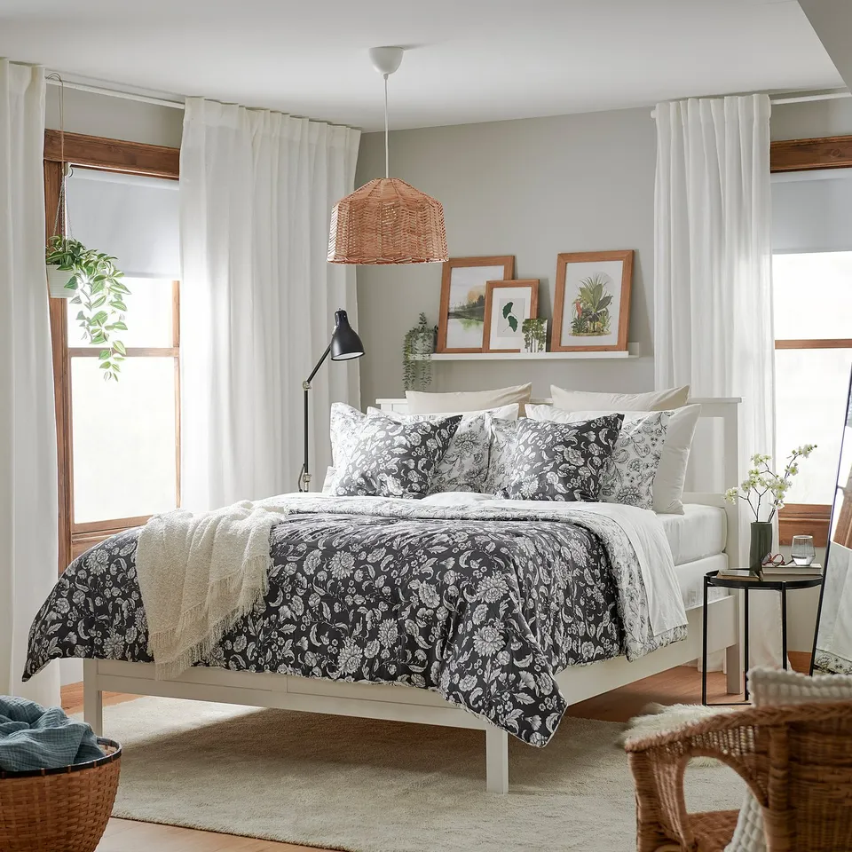 IDALINNEA Comforter set, white/grey, 240x220/50x80 cm