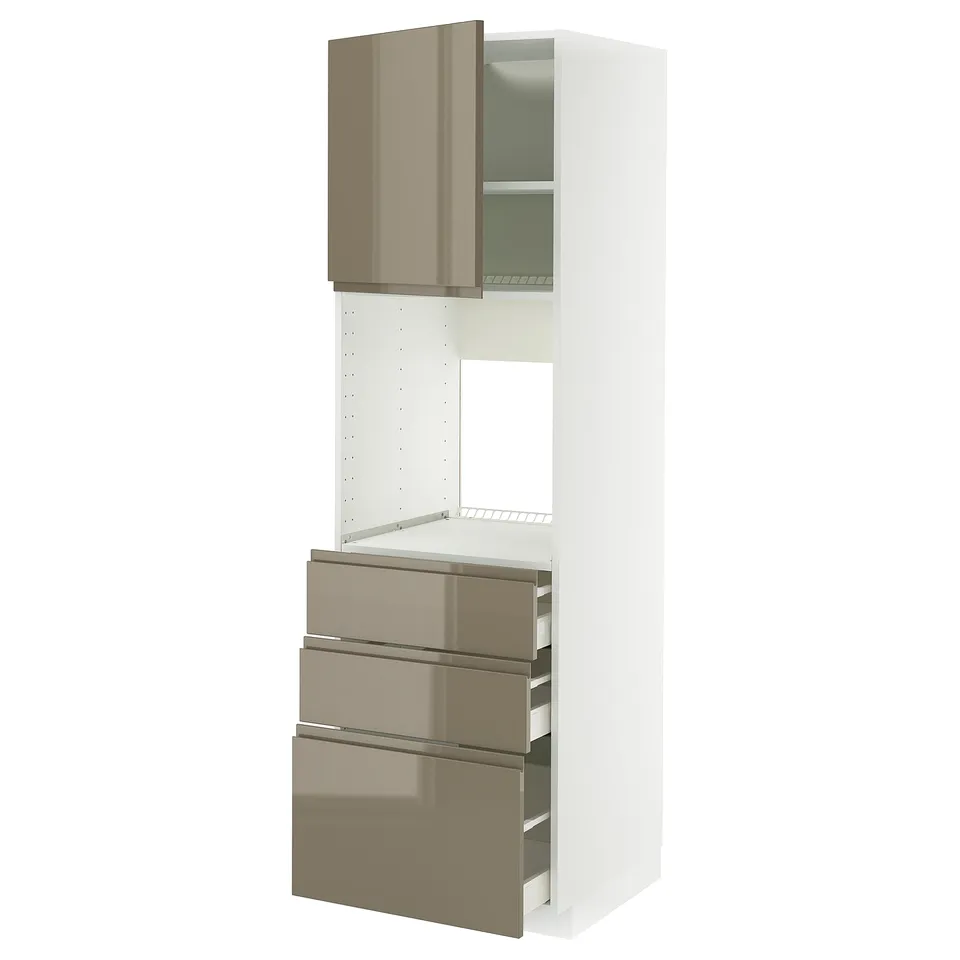 High gloss dark grey-brown ikea METOD kitchen unit with drawers and cabinet.