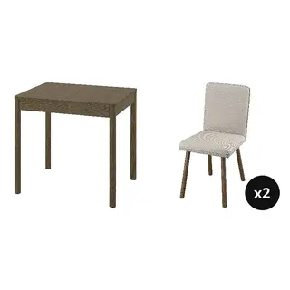 TONSTAD set: dining table + chair x2, brown stained oak veneer + Fridtuna light beige/brown oak effect, 80/120x70 cm