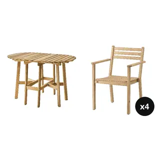 ASKHOLMEN set: gateleg table, outdoor + chair with armrests, outdoor x4, acacia, Length 72 x Width 70 x Height 71 cm