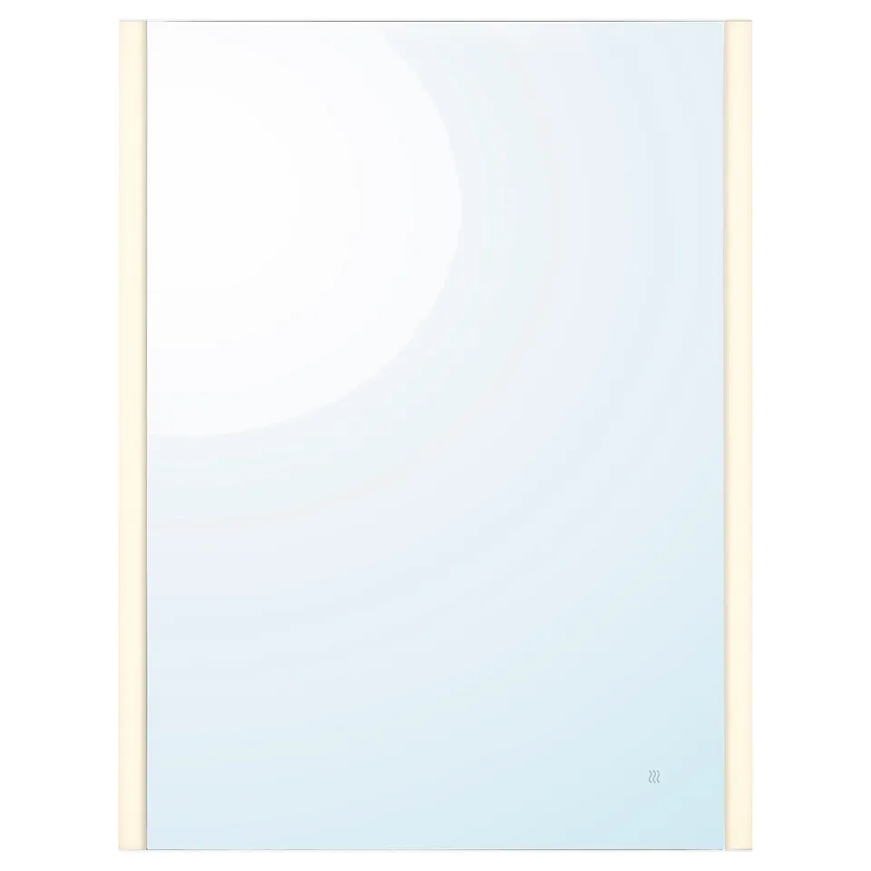 KÄRRSJÖN mirror - rectangular, white, frameless with led lights.