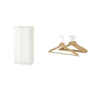 BUMERANG/KLEPPSTAD set: wardrobe with 2 doors + hanger, white + natural, 79x55x176 cm