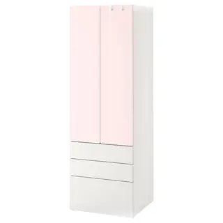 SMÅSTAD / PLATSA wardrobe, white pale pink/with 3 drawers, 60x57x181 cm