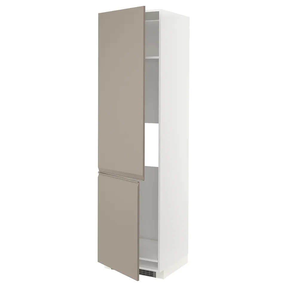 METOD beige kitchen cabinet with integrated handle, adjustable shelf, left or right door mount.