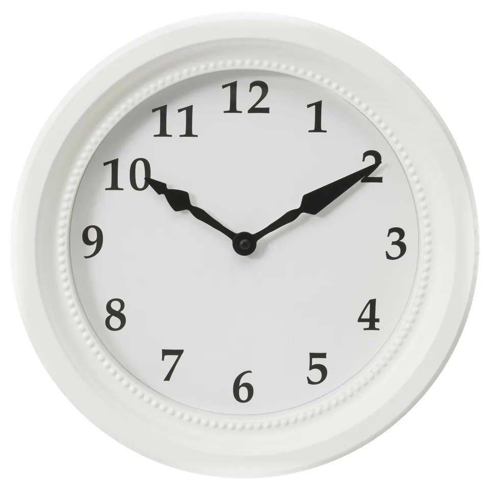 A SÖNDRUM white wall clock with a silent quartz movement, classic frame, and black hands.