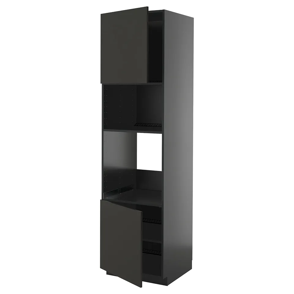 Black METOD kitchen cabinet, modern design, tall with adjustable shelves.