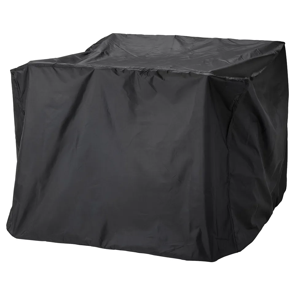 Black outdoor furniture cover, square shape, waterproof, protects against weather.