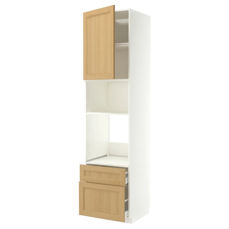 METOD / MAXIMERA High cabinet f built-in appliances, white/Vedhamn oak, 60x60x240 cm