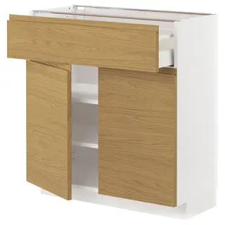 METOD / MAXIMERA base cabinet with drawer/2 doors, white/Voxtorp oak effect, 80x37x80 cm
