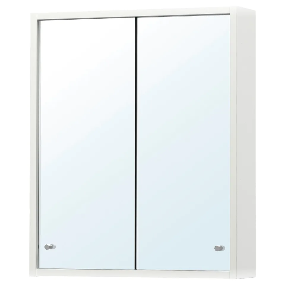 The NYSJÖN white sliding door wall cabinet. It mirrored sliding doors and a sleek, rectangular design for convenient use in bathrooms.