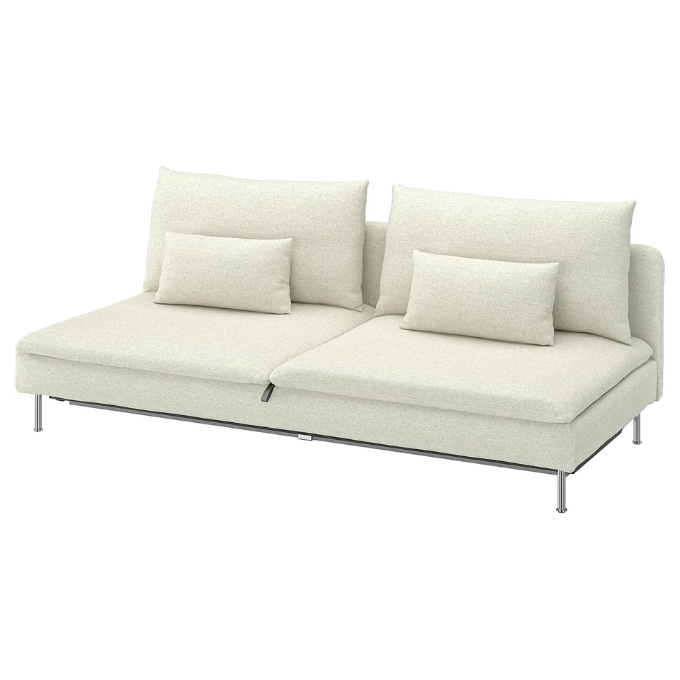 A white SÖDERHAMN sofa with clean lines, featuring four pillowed cushions on a polyester frame.