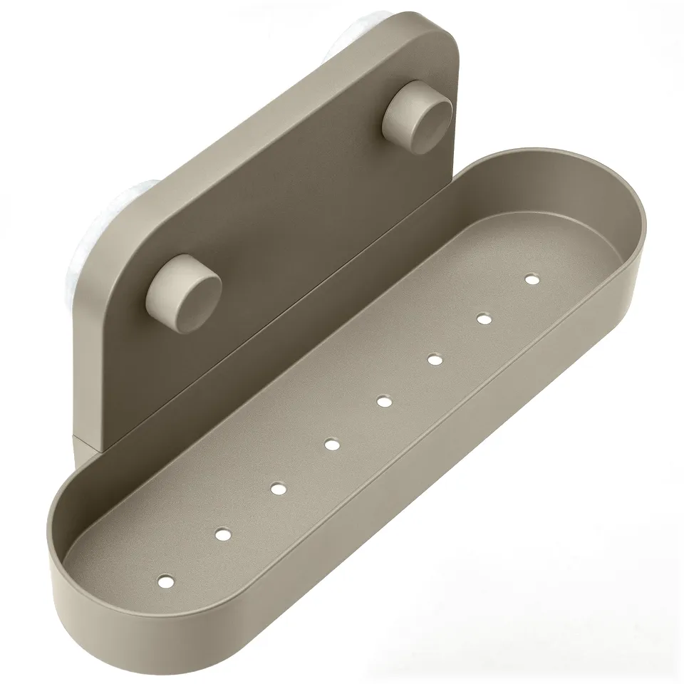 Modern wall organiser with suction cups, beige, for bathroom or kitchen.