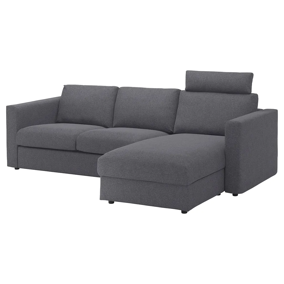 VIMLE grey corner sofa; modern, reversible, with storage, and headrests.