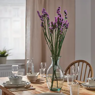 BERGKÖRSBÄR/TORKA set: dried parts of flowers/plants + vase, bunch/lilac + glass/green, Height 70 cm