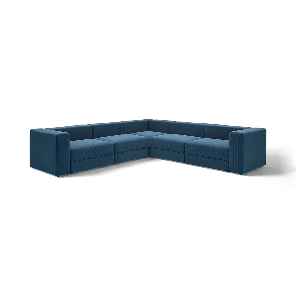 Blue JÄTTEBO modular sofa, modern, l-shaped, corduroy fabric.