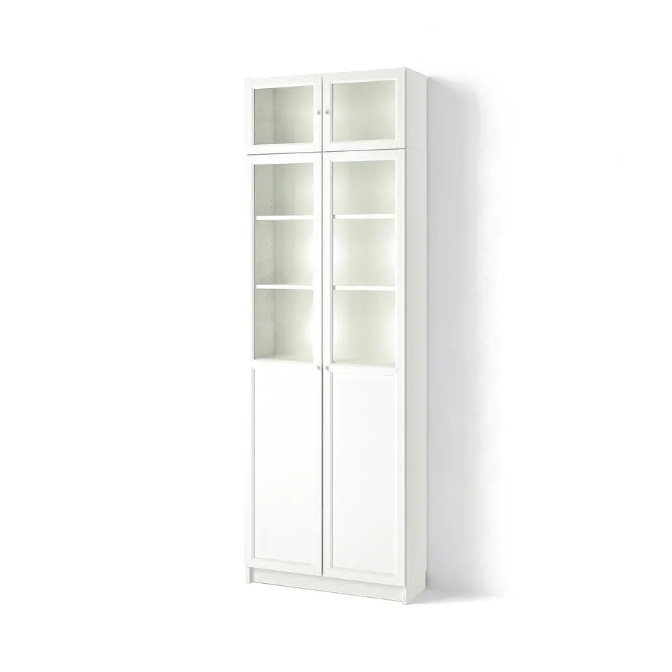 BILLY / OXBERG Bookcase w hght ext ut/pnl/glss drs, white, 80x30x237 cm