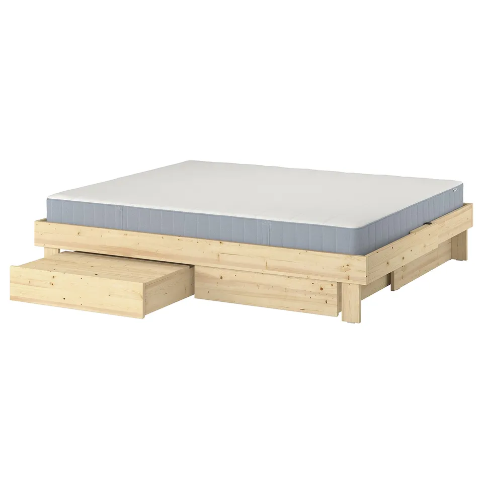 GLAMBERGET Bed frame with storage and mattress, pine/Vesteröy extra firm, 150x200 cm