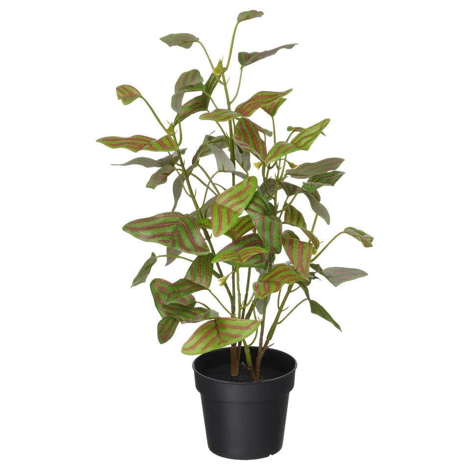 FEJKA artificial plant, green & pink leaves, potted in black plastic, natural design.