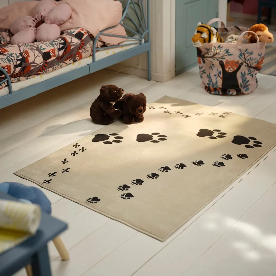 ALPTALL Rug, beige/paw print pattern, 90x130 cm