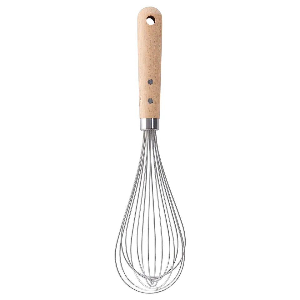 VARDAGEN whisk, light beech handle, stainless steel loops, hanging hole, robust kitchen tool.