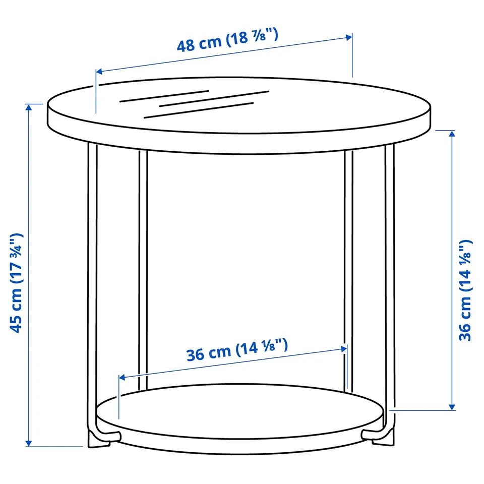 FRÖTORP Side table, white chrome-plated/white glass, 48 cm