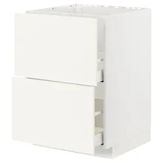 METOD / MAXIMERA base cab f sink+2 fronts/2 drawers, white/Vallstena white, 60x60x80 cm